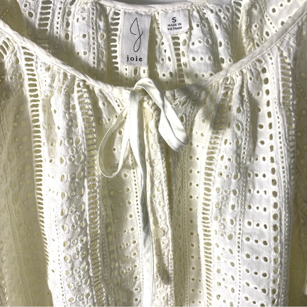 Joie eyelet Embroidered button front Ballon Sleeve blouse Pale Yellow Size Small - Picture 3 of 4